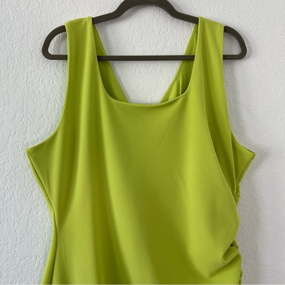 NWT Gibson Latimer Sleeveless Lime Green Ruched Midi Dress Size Large - Picture 2 of 10